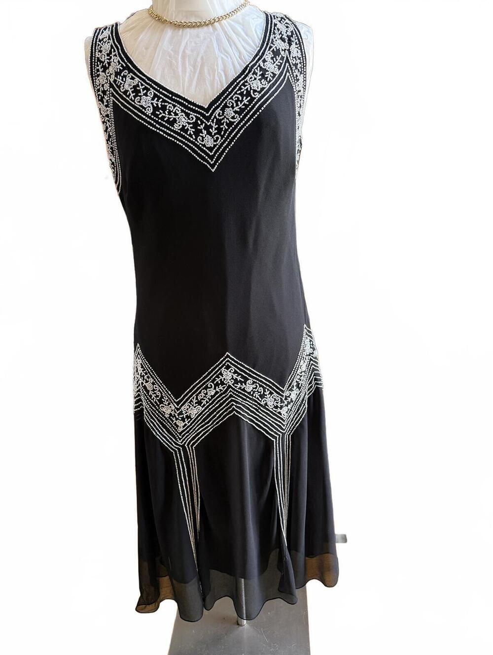 Dress barn Vintage Black Sleeveless Dress with White Embroidery Detail Size 16w